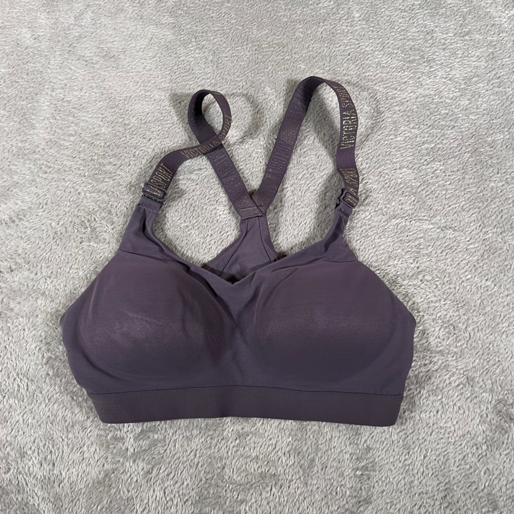 Victoria Sport Sports‎ Bra Purple Glitter Straps Racerback Sz 34A Support Women